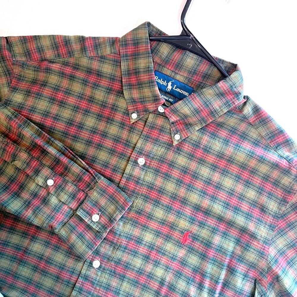 Ralph Lauren Mens Classic Fit Plaid Shirt Green Red Preppy XL NWT Long Sleeve